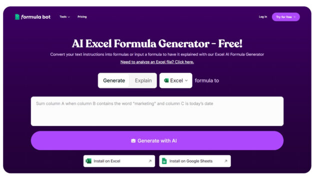 Excel Formula Bot | AllAiWebsite