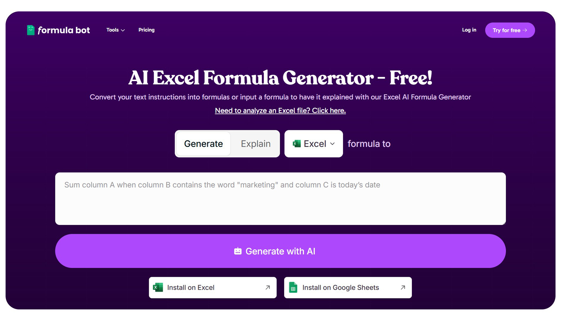 Excel Formula Bot | AllAiWebsite