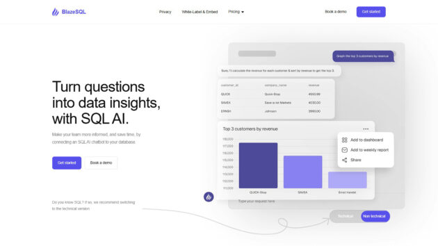 AI SQL query generator | Blaze SQL | AllAiWebsite