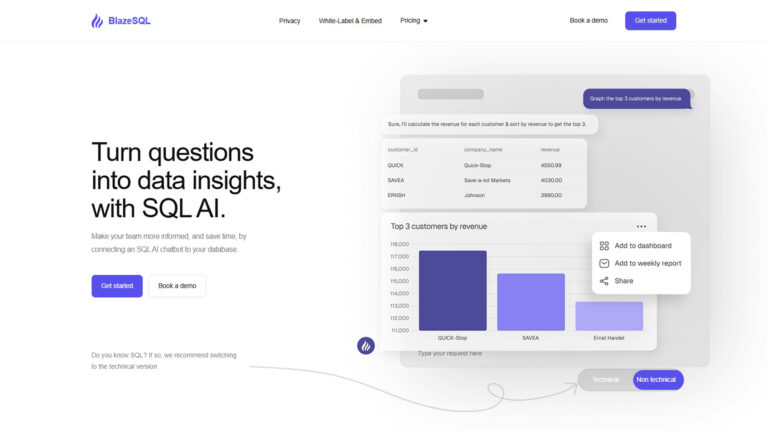 AI SQL query generator | Blaze SQL | AllAiWebsite