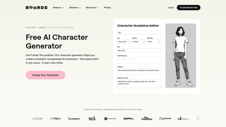 Boords AI Character Generator | AllAiWebsite
