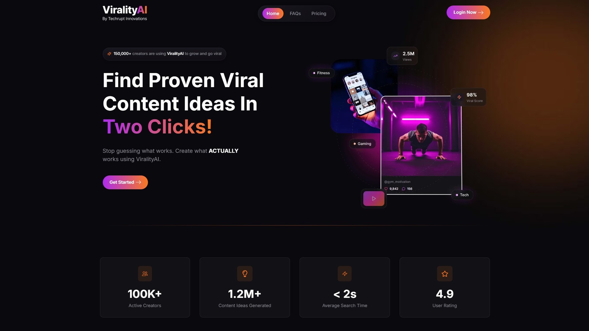 ViralityAI review 2026 — viral content discovery dashboard screenshot | AllAIWebsite