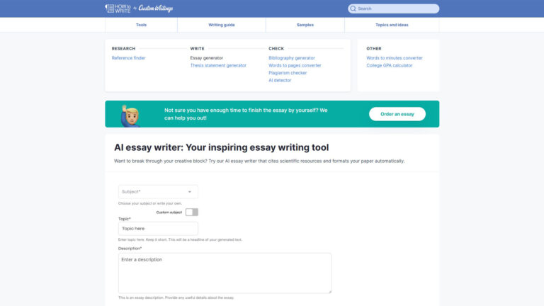 Free AI Essay Writer | CustomWritings | AllAiWebsite