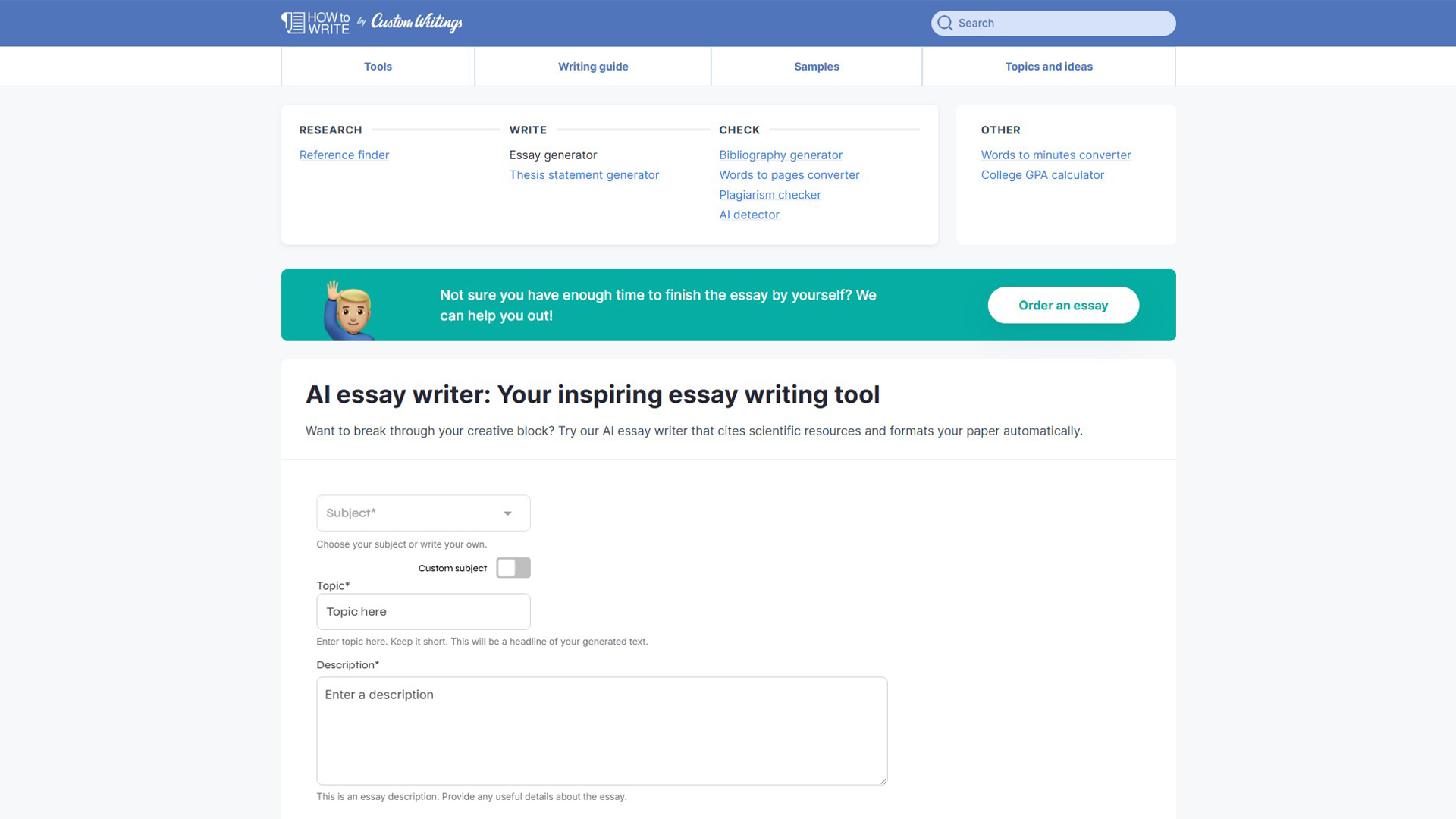 Free AI Essay Writer | CustomWritings | AllAiWebsite