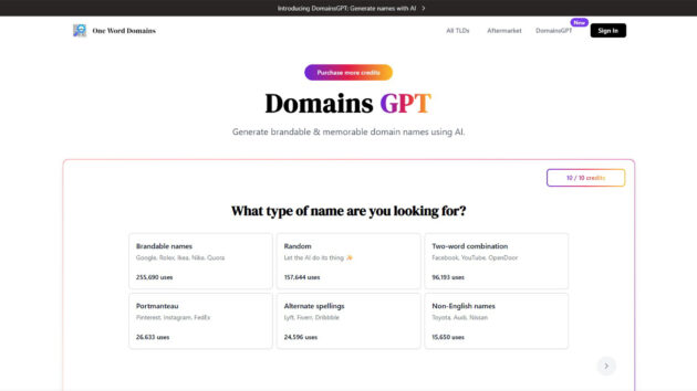 AI Domain Name Generator | DomainsGPT | AllAiWebsite