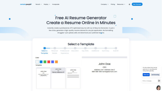 Free AI Resume Generator | RemotePeople AI Resume Generator | AllAiWebsite