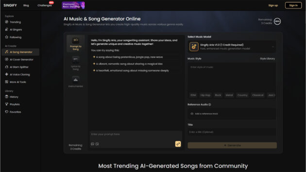 AI Music and Song Generation | Singify | AllAiWebsite