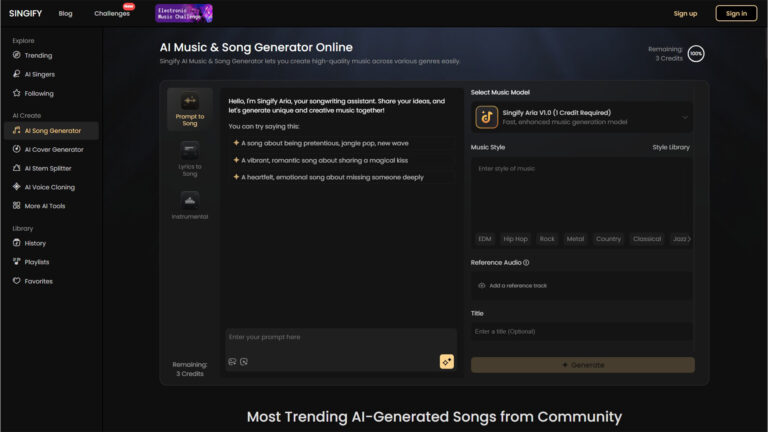 AI Music and Song Generation | Singify | AllAiWebsite