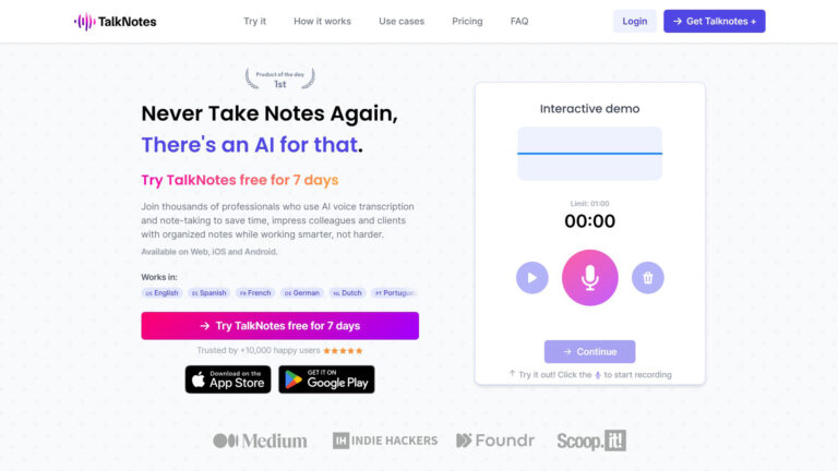 AI Voice Notes | Talknotes | AllAiWebsite