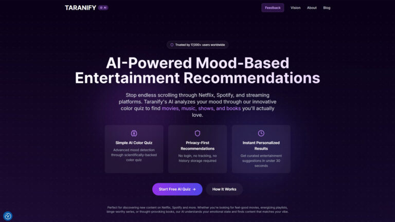 AI Mood-Based Recommendations | Taranify | AllAiWebsite