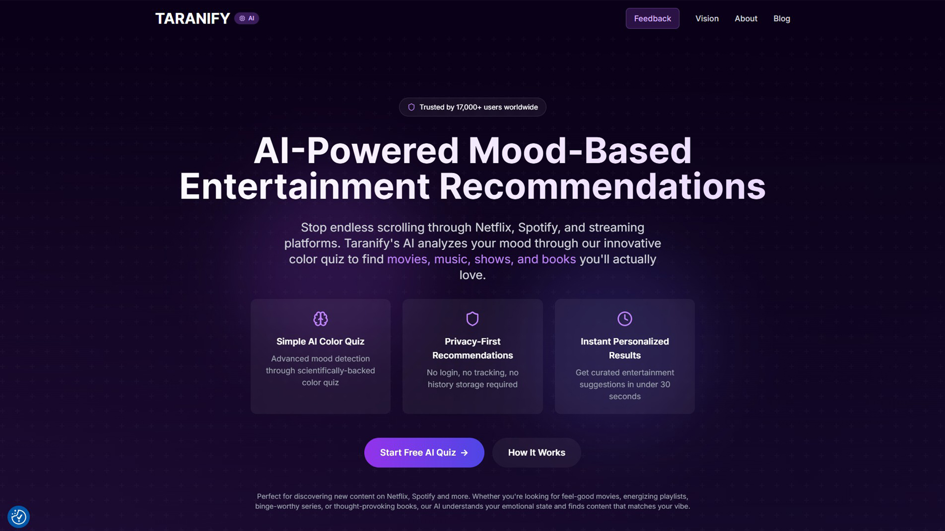 AI Mood-Based Recommendations | Taranify | AllAiWebsite