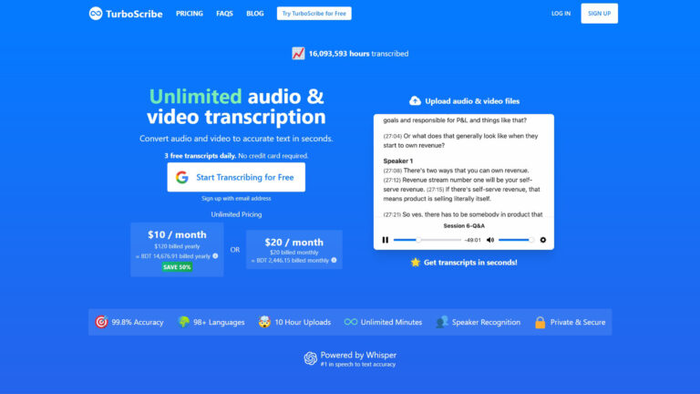 AI Transcription Service | TurboScribe | AllAiWebsite