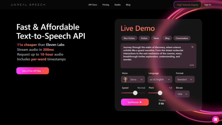 AI Text-to-Speech API | Unreal Speech | AllAiWebsite