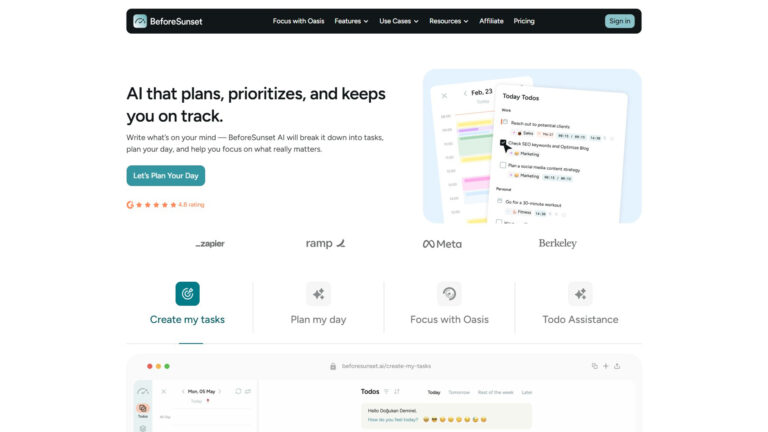 AI Daily Planner | BeforeSunset | AllAiWebsite