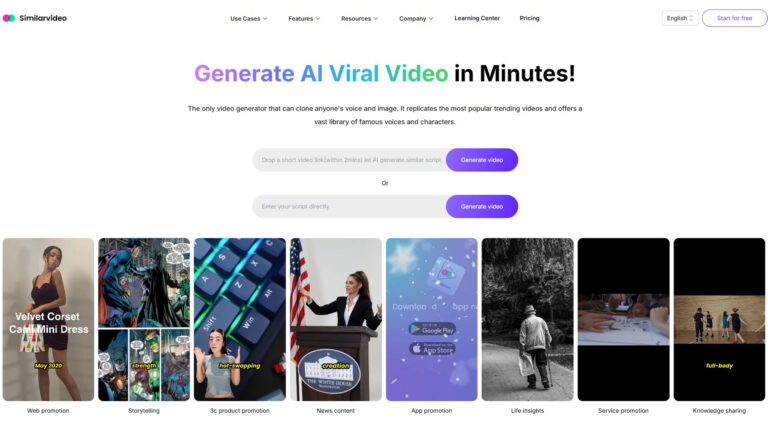 AI Viral Video Maker | SimilarVideo | AllAiWebsite