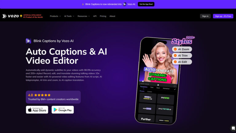 AI Subtitle Generator | Vozo AI (Blink Captions) | AllAiWebsite