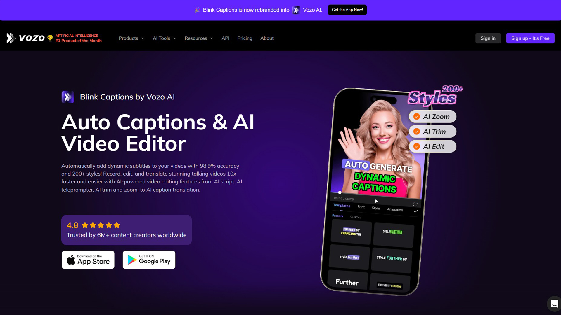 AI Subtitle Generator | Vozo AI (Blink Captions) | AllAiWebsite