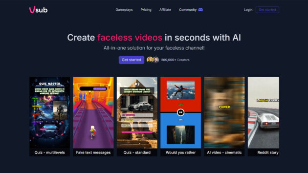 AI Faceless Videos | Vsub | AllAiWebsite