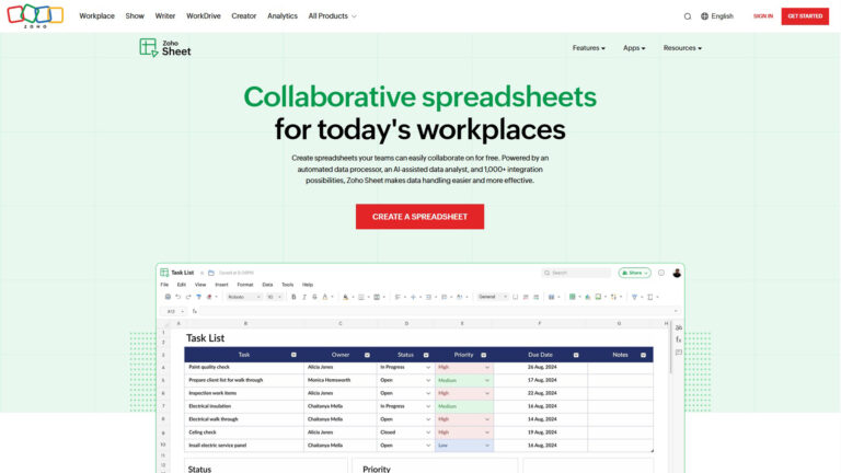 Online Spreadsheet Software | Zoho Sheet | AllAiWebsite