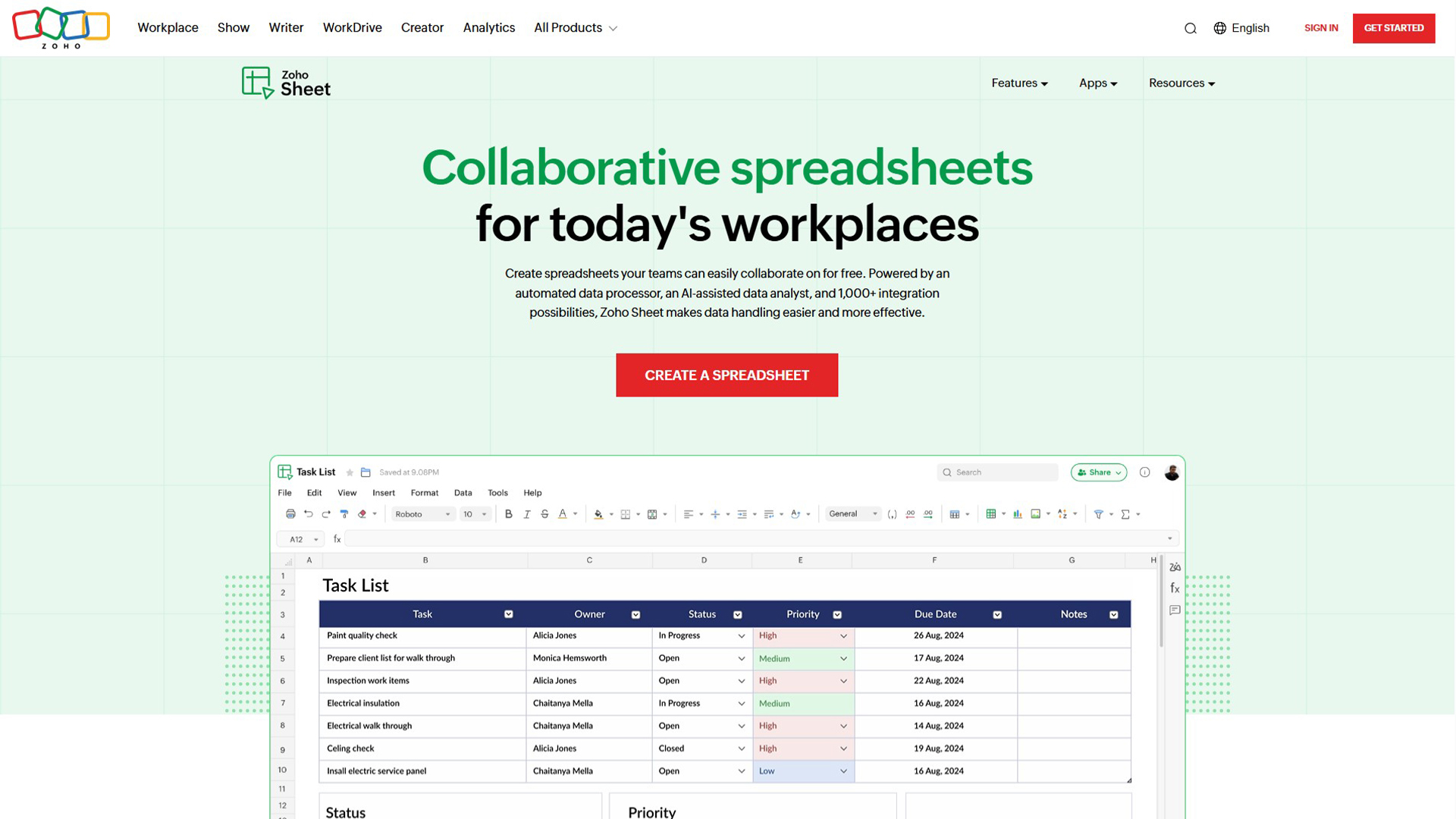Online Spreadsheet Software | Zoho Sheet | AllAiWebsite