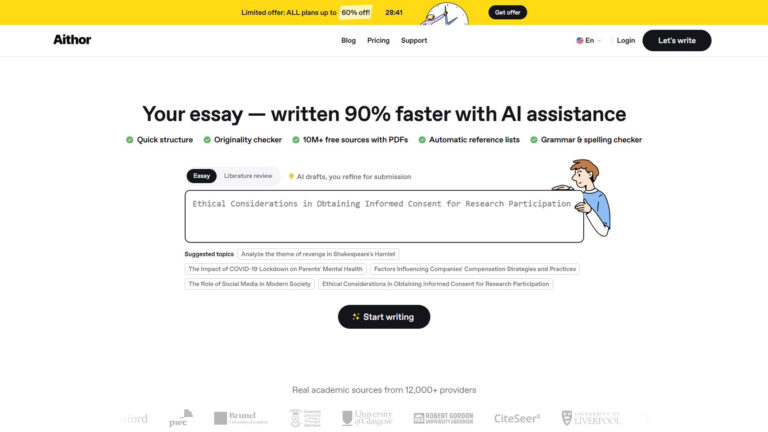AI writing assistant | Aithor | AllAIWebsite