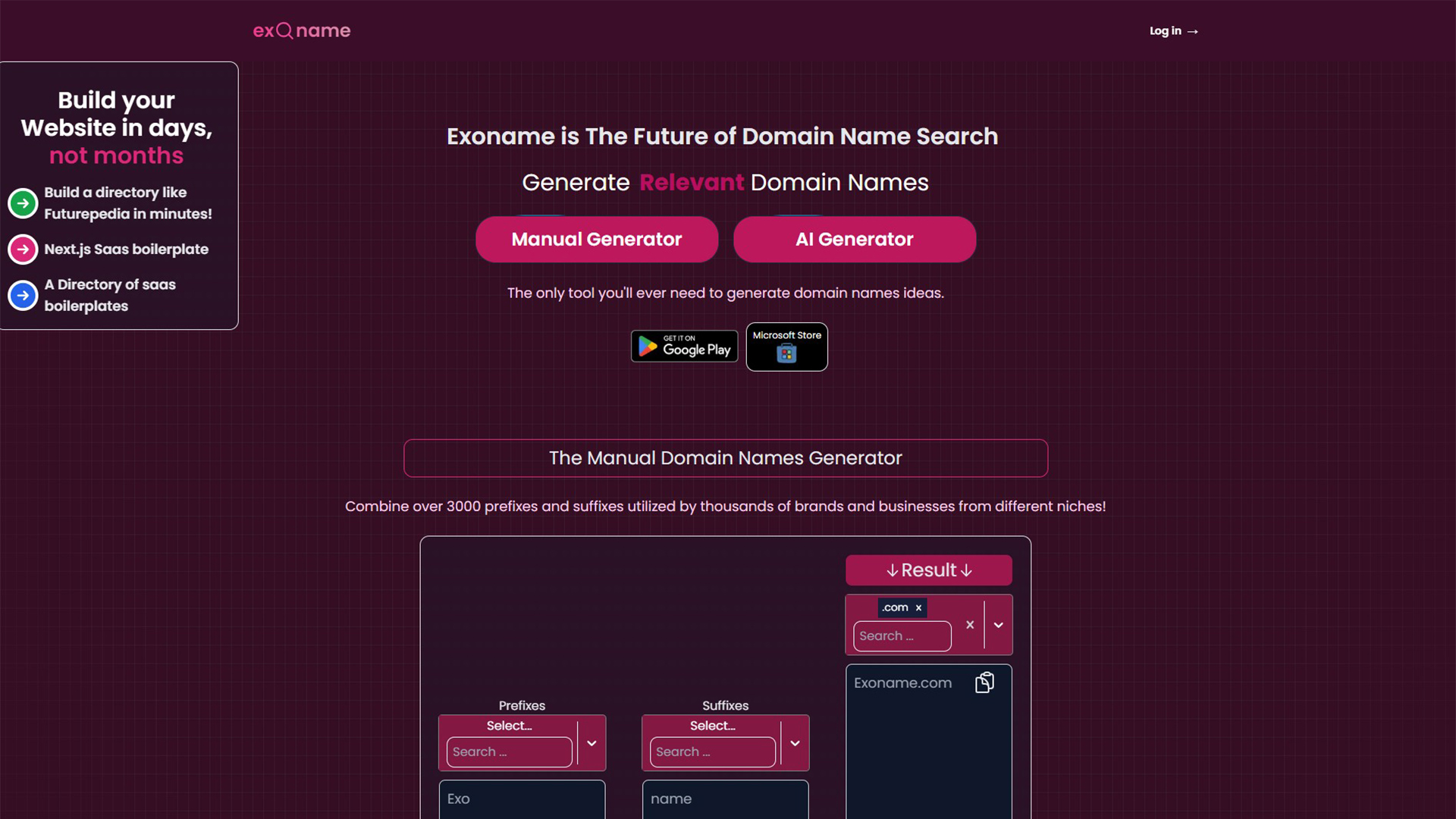 Business name generator | Exoname | AllAiWebsite