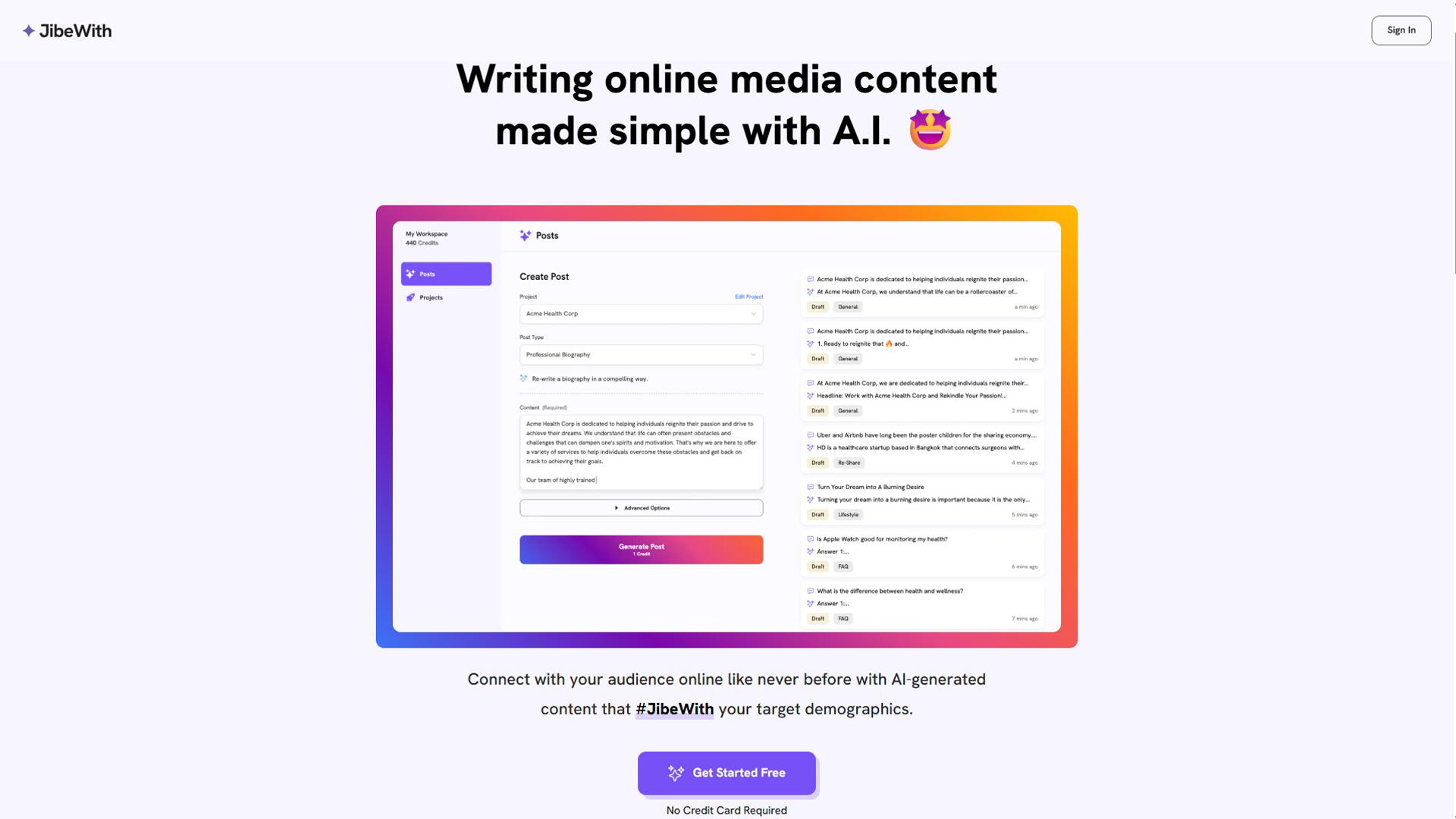 AI content writing | JibeWith | AllAiWebsite