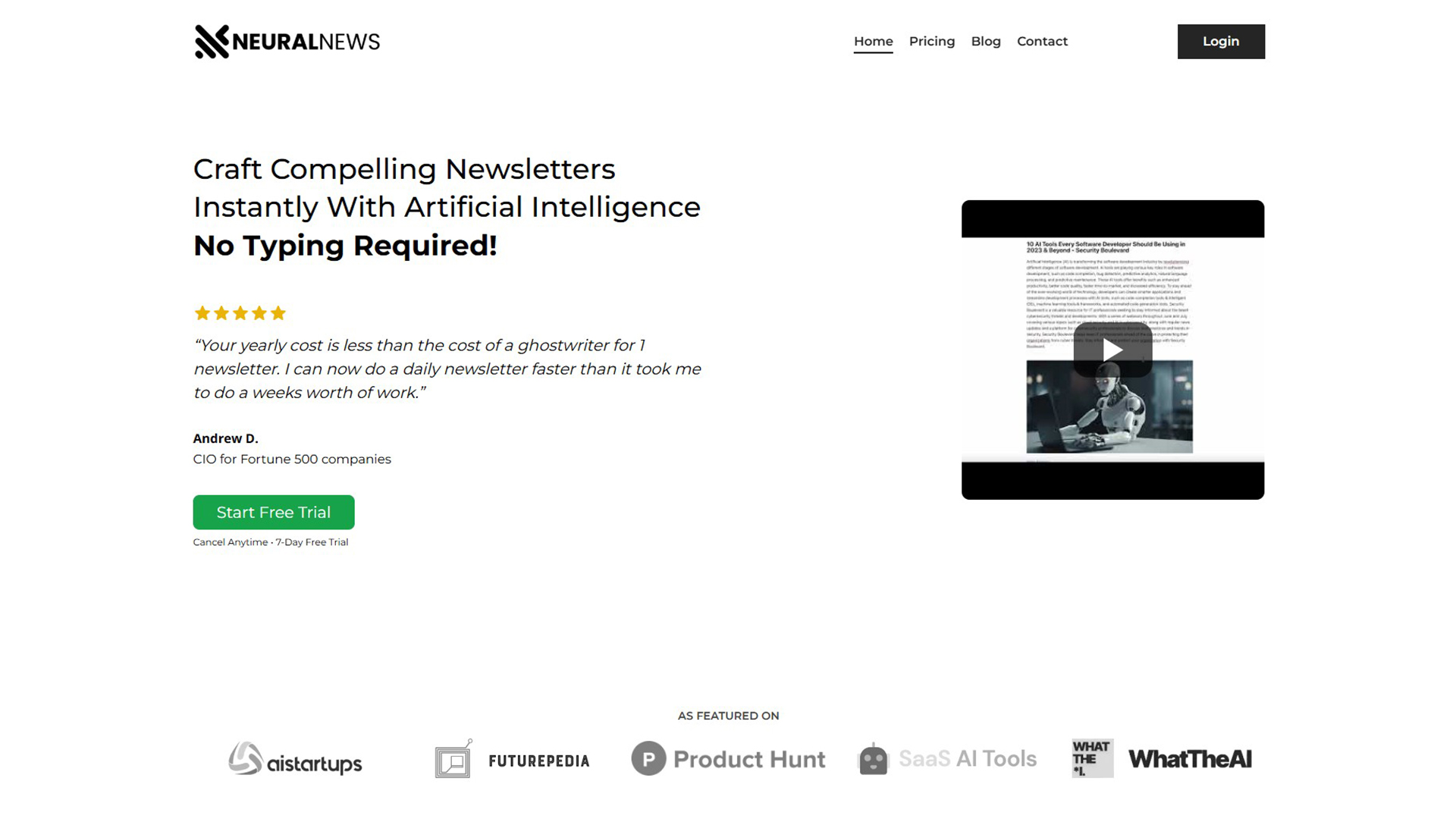 AI newsletter generator | Neural Newsletters | AllAiWebsite