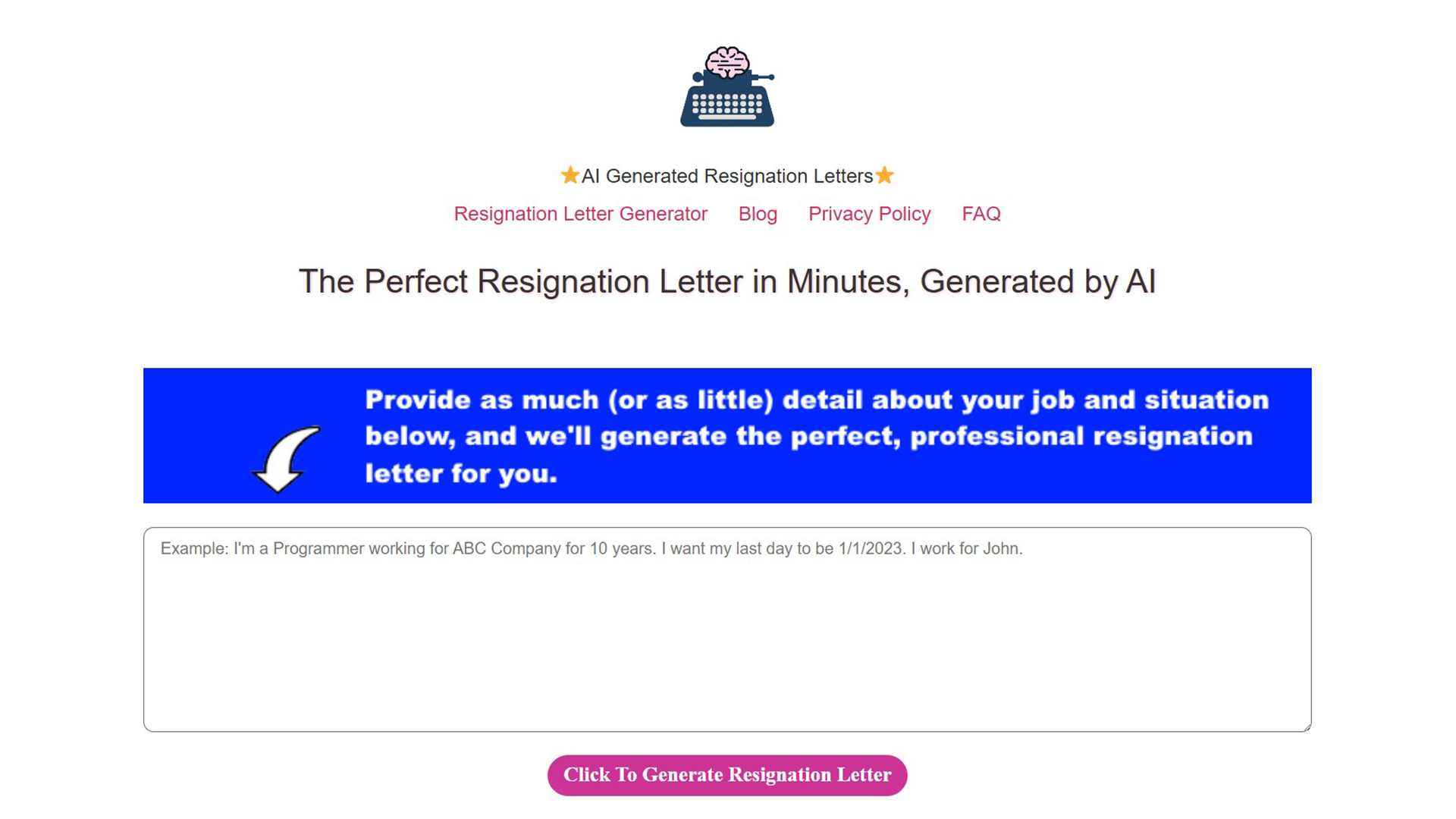 Resignation letter writing | Resign AI | AllAIWebsite