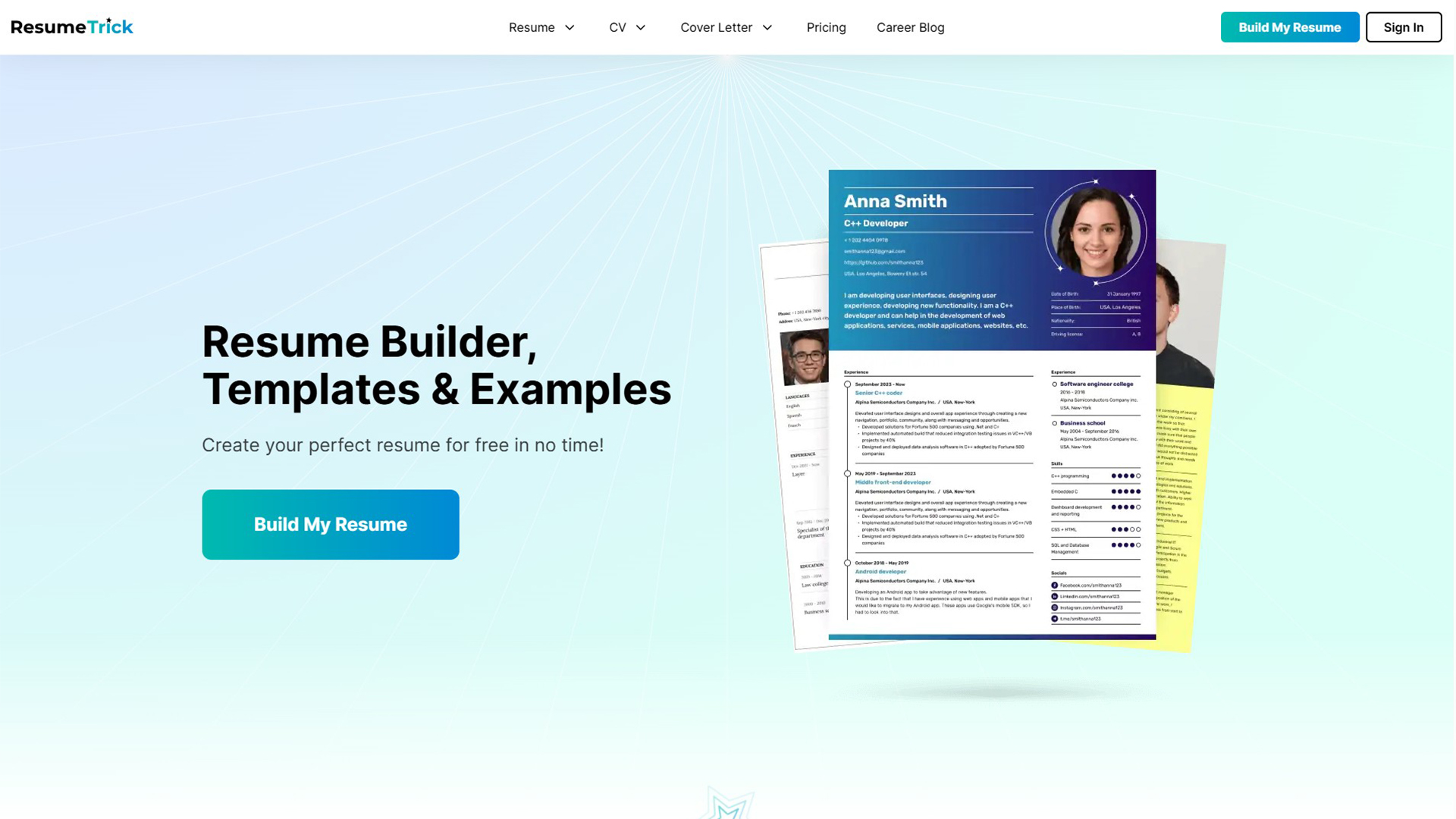 AI resume builder | ResumeTrick | AllAiWebsite