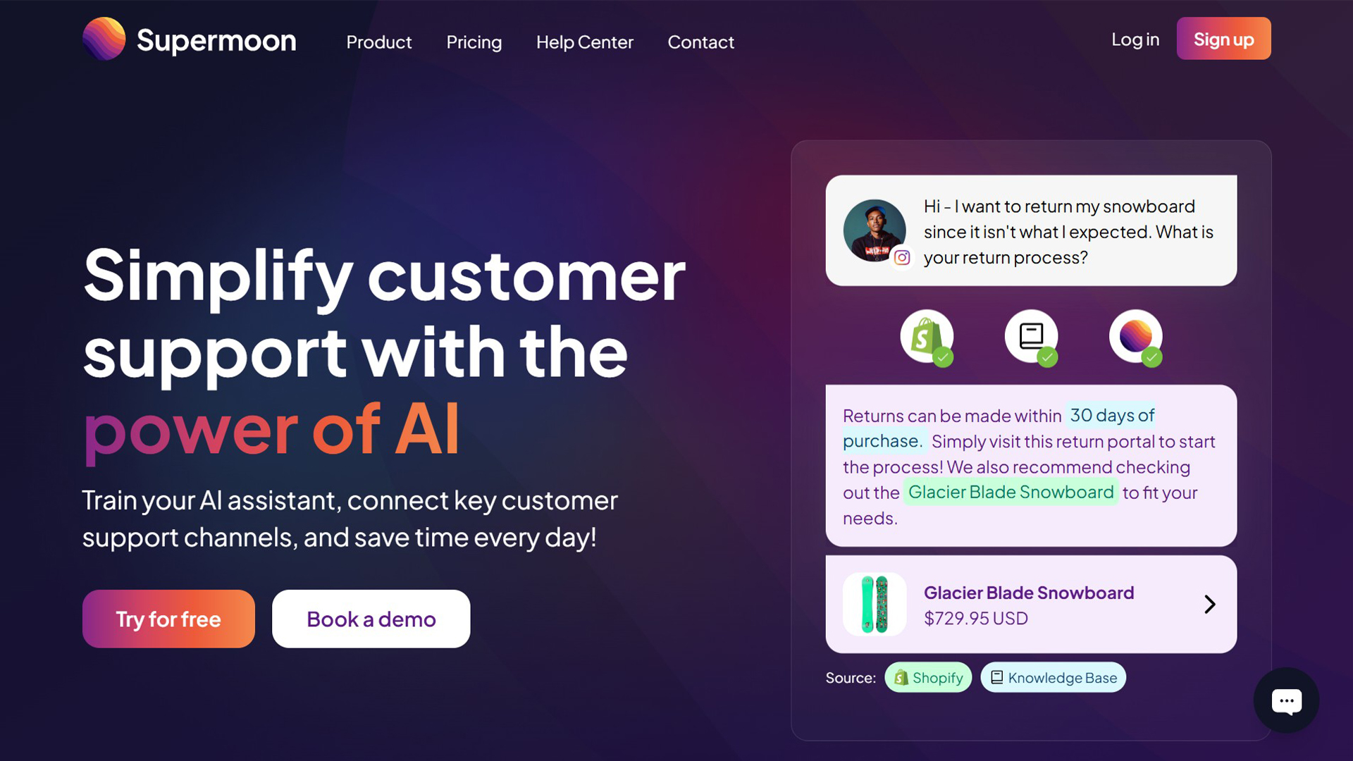 AI customer support | Supermoon | AllAiWebsite