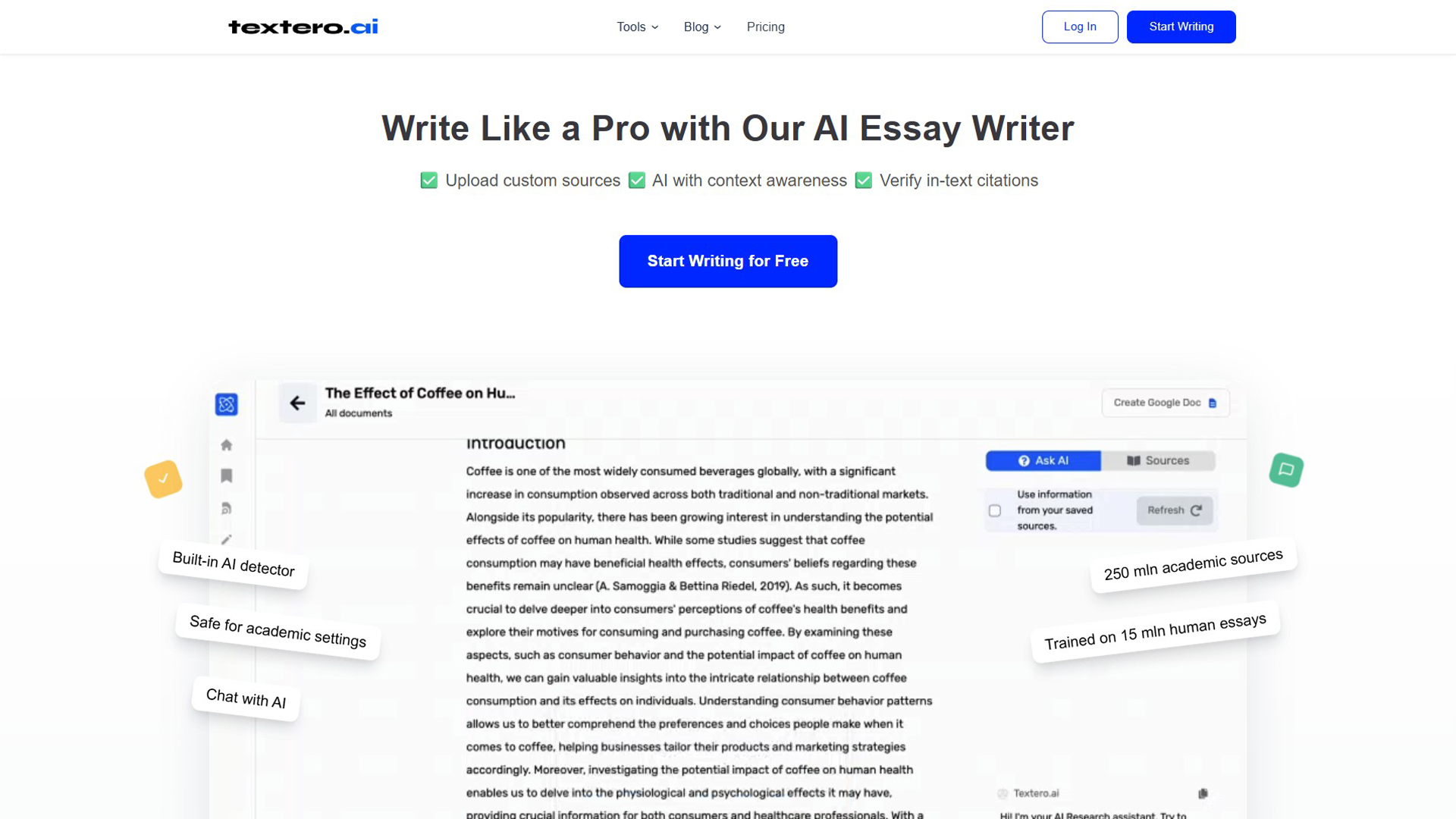 AI writing tool | Textero AI | AllAIWebsite