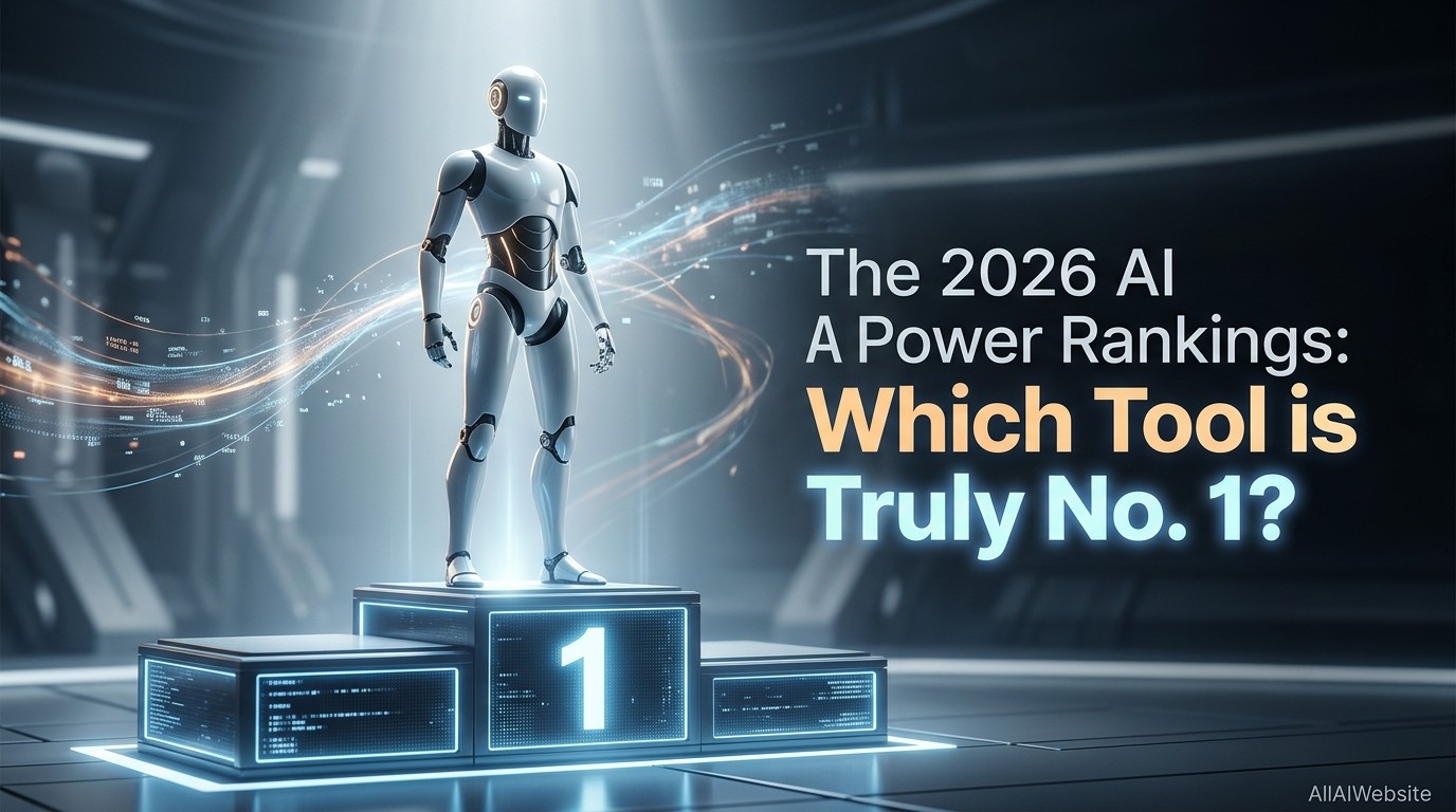 A white humanoid robot stands on the top podium position, marked '1', in a futuristic, dimly lit arena with glowing blue digital displays | AllAIWebsite