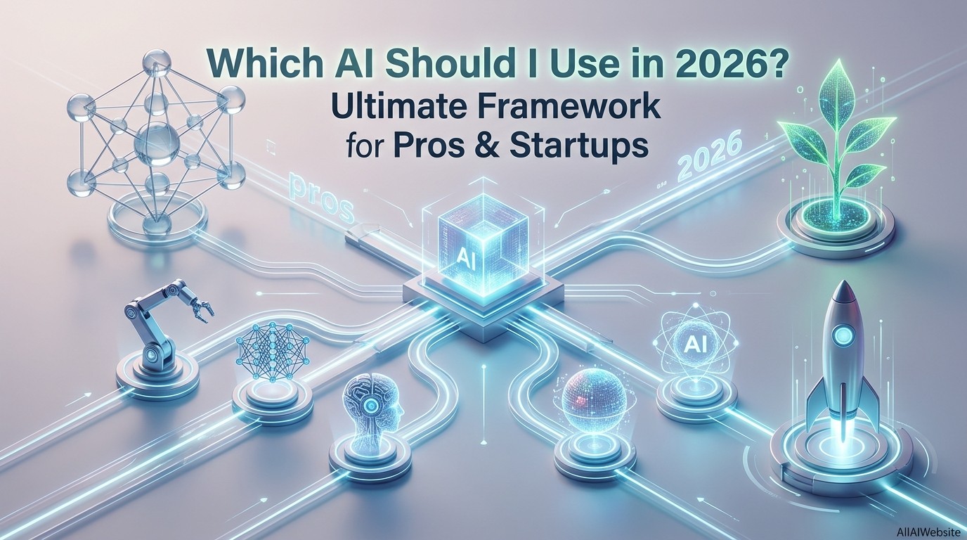 Digital infographic with a central AI cube connecting to various AI-related icons including a neural network, robotic arm, brain, data sphere, plant, and rocket, all on a circuit board background with '2026' text | AllAIWebsite