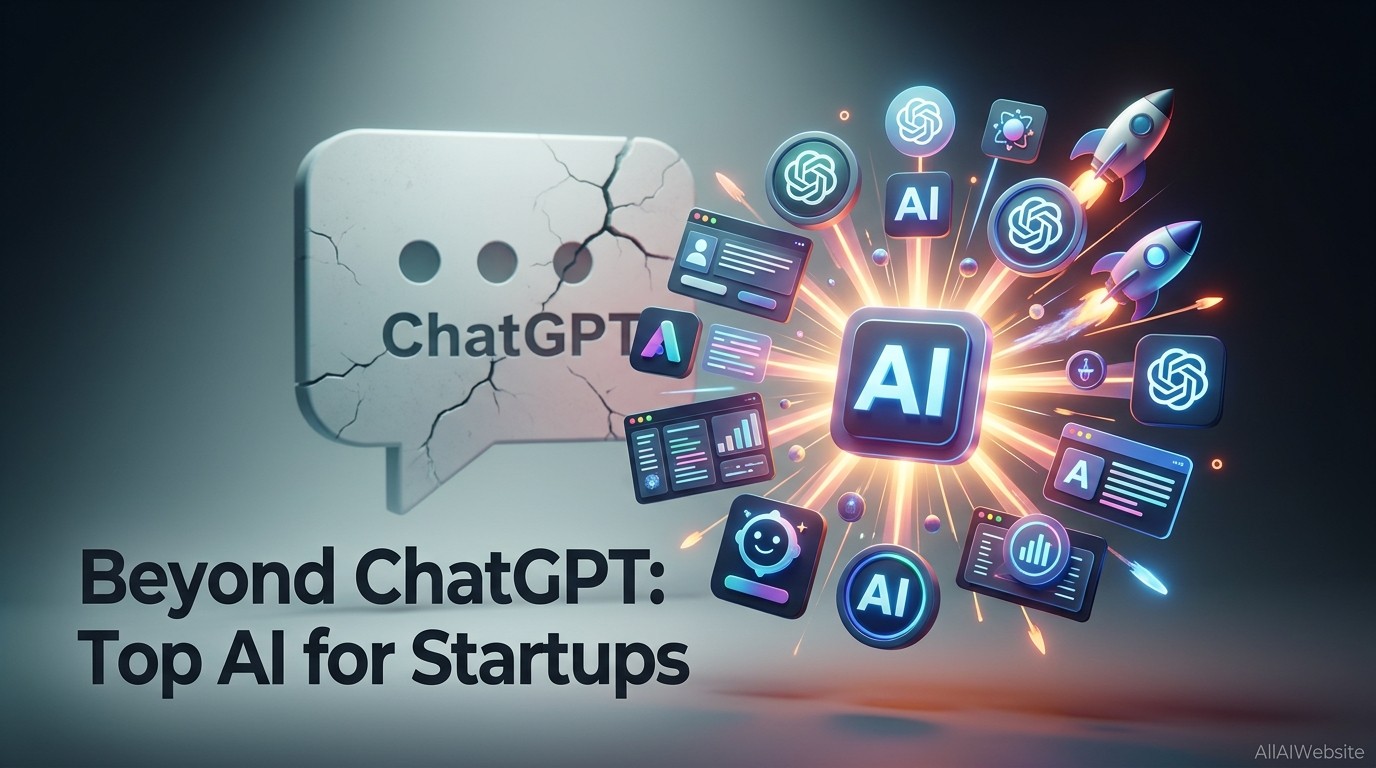 A cracked speech bubble with 'ChatGPT' text next to an explosion of glowing AI icons, including rockets, gears, brains, and data dashboards | AllAIWebsite