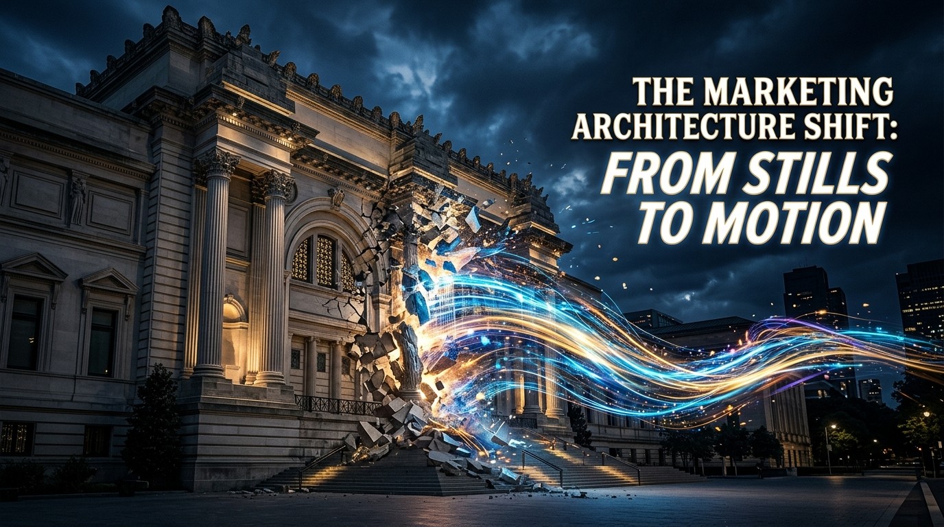 A large classical building appearing to explode outwards with a burst of light trails and energy, set against a dramatic, dark sky | AllAIWebsite